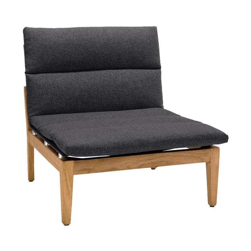 Arno Outdoor Modular Teak Wood Chair with Charcoal Olefin Cushion - Weather-Resistant Comfort!