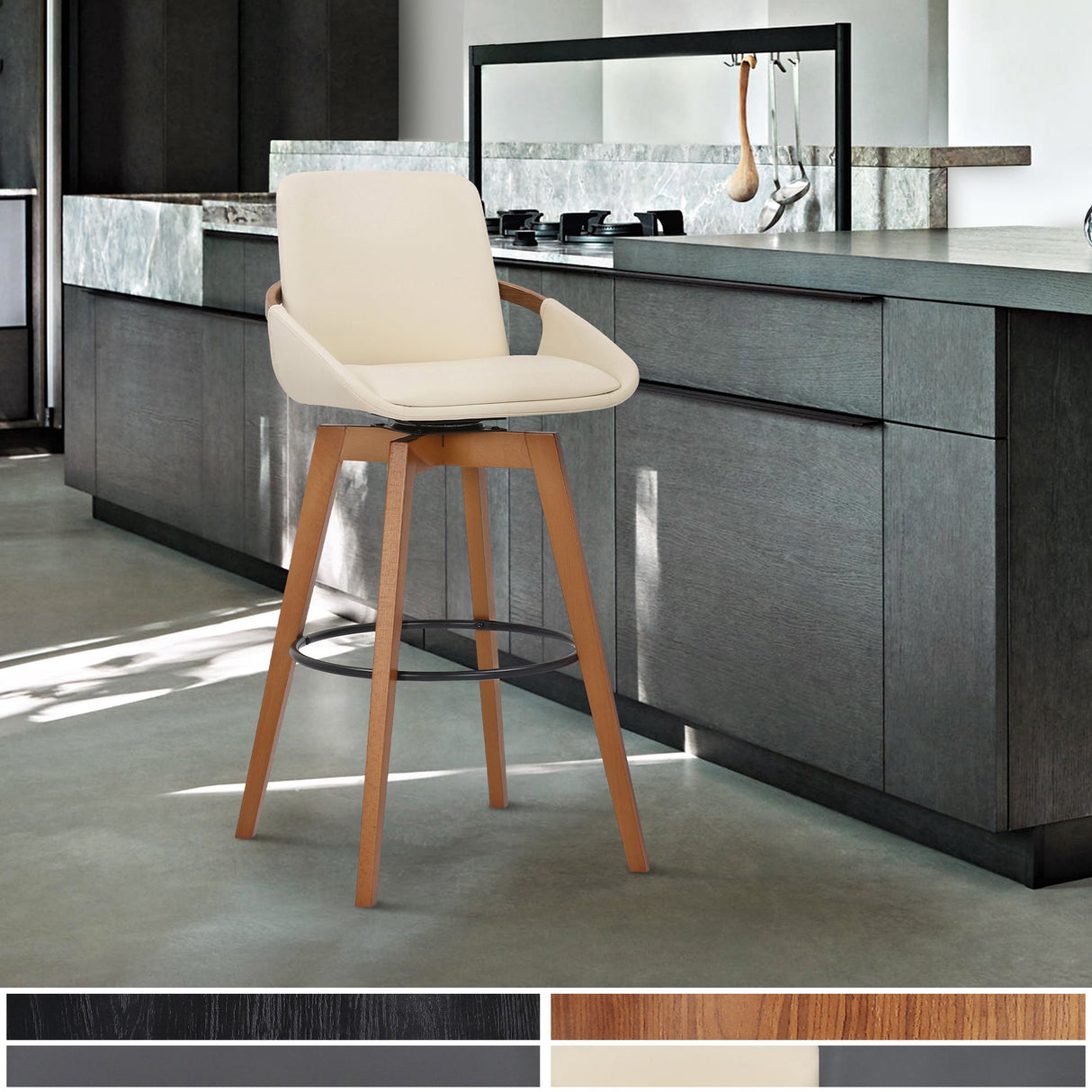 Baylor Swivel Barstool in Luxurious Faux Leather - Stylish & Durable Wood Frame for Modern Homes