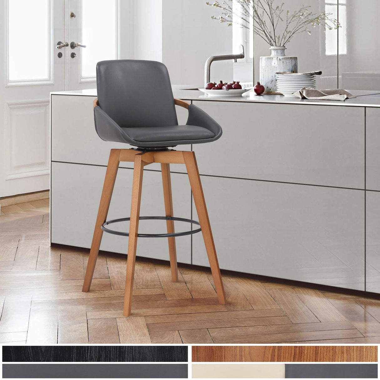 Baylor Swivel Barstool in Luxurious Faux Leather - Stylish & Durable Wood Frame for Modern Homes