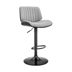 Brock Adjustable Faux Leather Bar Stool with 360-Degree Swivel and Walnut Wood for Ultimate Comfort
