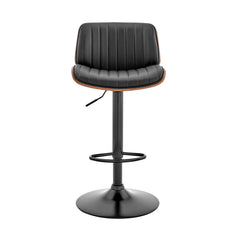 Brock Adjustable Faux Leather Bar Stool with 360-Degree Swivel and Walnut Wood for Ultimate Comfort
