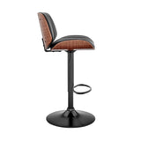 Brock Adjustable Faux Leather Bar Stool with 360-Degree Swivel and Walnut Wood for Ultimate Comfort