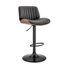 Brock Adjustable Faux Leather Bar Stool with 360-Degree Swivel and Walnut Wood for Ultimate Comfort