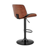 Brock Adjustable Faux Leather Bar Stool with 360-Degree Swivel and Walnut Wood for Ultimate Comfort