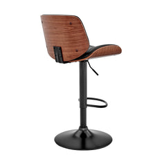 Brock Adjustable Faux Leather Bar Stool with 360-Degree Swivel and Walnut Wood for Ultimate Comfort