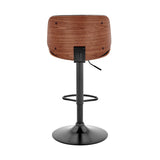 Brock Adjustable Faux Leather Bar Stool with 360-Degree Swivel and Walnut Wood for Ultimate Comfort