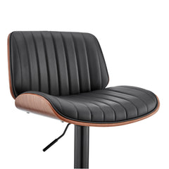 Brock Adjustable Faux Leather Bar Stool with 360-Degree Swivel and Walnut Wood for Ultimate Comfort