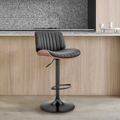 Brock Adjustable Faux Leather Bar Stool with 360-Degree Swivel and Walnut Wood for Ultimate Comfort