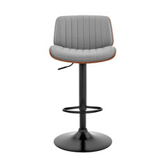 Brock Adjustable Faux Leather Bar Stool with 360-Degree Swivel and Walnut Wood for Ultimate Comfort
