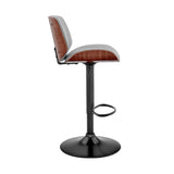 Brock Adjustable Faux Leather Bar Stool with 360-Degree Swivel and Walnut Wood for Ultimate Comfort