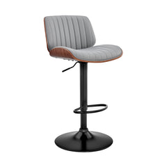 Brock Adjustable Faux Leather Bar Stool with 360-Degree Swivel and Walnut Wood for Ultimate Comfort