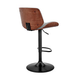 Brock Adjustable Faux Leather Bar Stool with 360-Degree Swivel and Walnut Wood for Ultimate Comfort