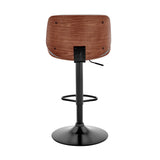 Brock Adjustable Faux Leather Bar Stool with 360-Degree Swivel and Walnut Wood for Ultimate Comfort