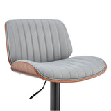 Brock Adjustable Faux Leather Bar Stool with 360-Degree Swivel and Walnut Wood for Ultimate Comfort