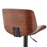 Brock Adjustable Faux Leather Bar Stool with 360-Degree Swivel and Walnut Wood for Ultimate Comfort