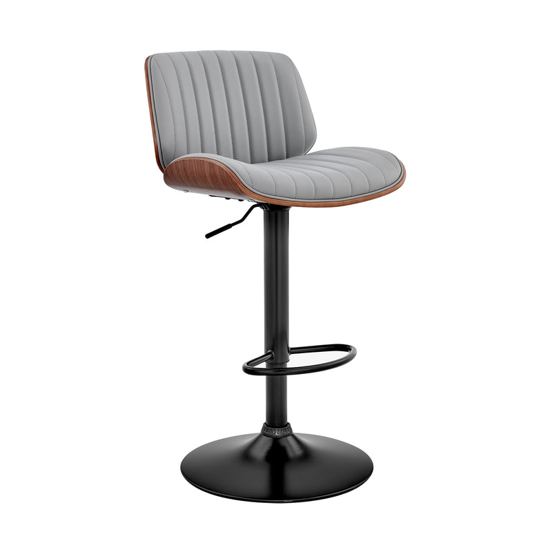 Brock Adjustable Faux Leather Bar Stool with 360-Degree Swivel and Walnut Wood for Ultimate Comfort