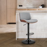 Brock Adjustable Faux Leather Bar Stool with 360-Degree Swivel and Walnut Wood for Ultimate Comfort