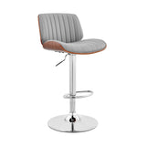 Brock Adjustable Faux Leather Bar Stool with 360-Degree Swivel and Walnut Wood for Ultimate Comfort