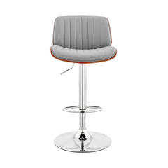 Brock Adjustable Faux Leather Bar Stool with 360-Degree Swivel and Walnut Wood for Ultimate Comfort