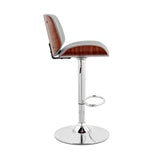 Brock Adjustable Faux Leather Bar Stool with 360-Degree Swivel and Walnut Wood for Ultimate Comfort