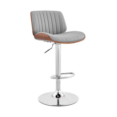Brock Adjustable Faux Leather Bar Stool with 360-Degree Swivel and Walnut Wood for Ultimate Comfort