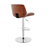 Brock Adjustable Faux Leather Bar Stool with 360-Degree Swivel and Walnut Wood for Ultimate Comfort