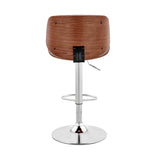 Brock Adjustable Faux Leather Bar Stool with 360-Degree Swivel and Walnut Wood for Ultimate Comfort