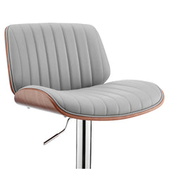 Brock Adjustable Faux Leather Bar Stool with 360-Degree Swivel and Walnut Wood for Ultimate Comfort