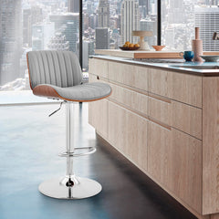 Brock Adjustable Faux Leather Bar Stool with 360-Degree Swivel and Walnut Wood for Ultimate Comfort