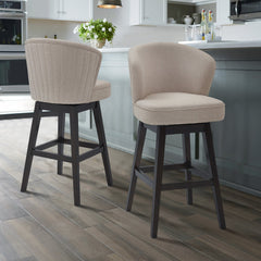 Brandy 30" Bar Height Swivel Stool in Tan Fabric with Espresso Wood Finish - Modern Comfort & Style