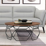 Cosmo Modern Walnut Veneer Coffee Table with Black Metal Base - Stylish, Durable, Easy-Clean Design