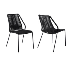 Clip Modern Steel and Woven Rope Outdoor Dining Chair Set of 2 - Comfortable and Stylish Addition