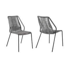 Clip Modern Steel and Woven Rope Outdoor Dining Chair Set of 2 - Comfortable and Stylish Addition