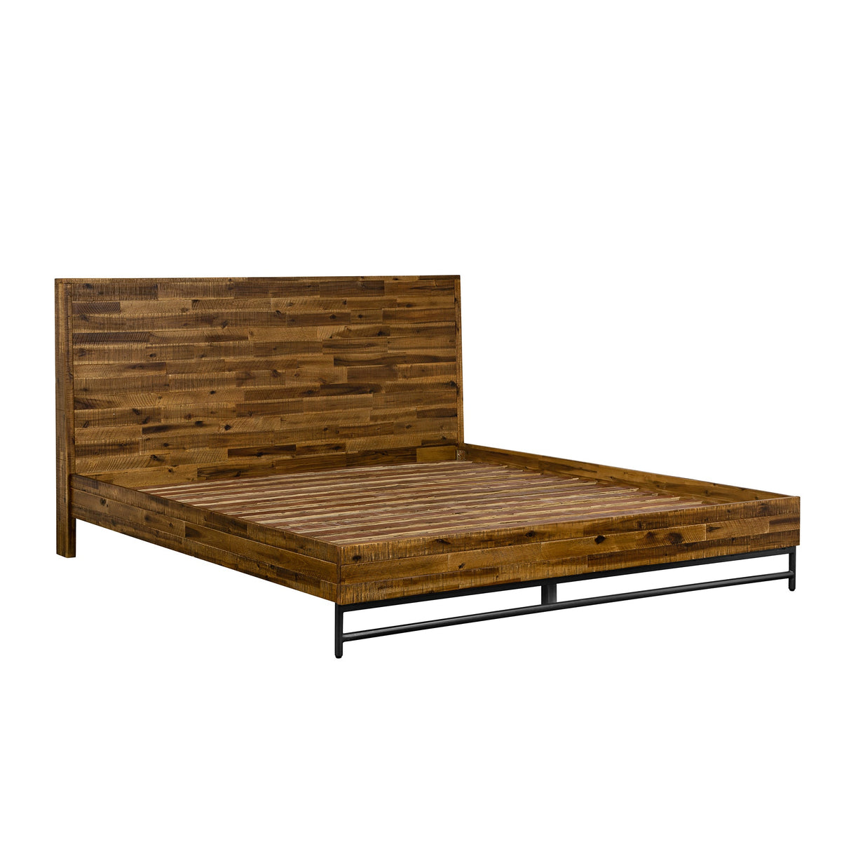 Cusco Rustic Acacia King Bed with Metal Accents - Stylish, Cozy Design, No Box Spring Required