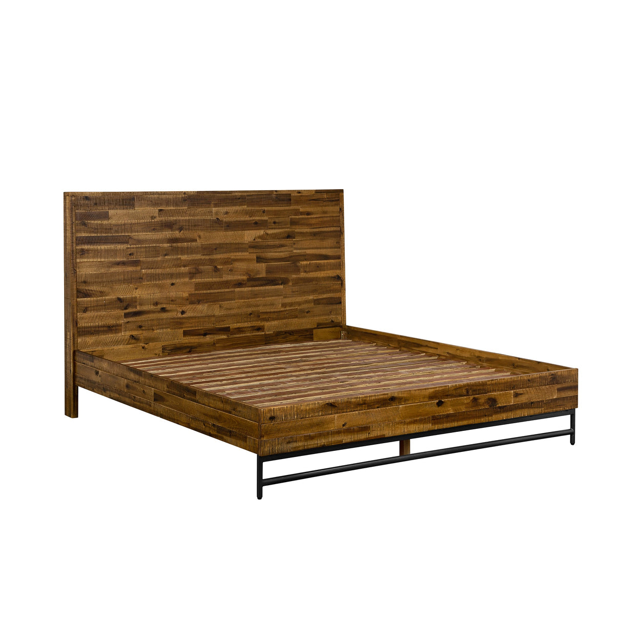 Cusco Rustic Acacia King Bed with Metal Accents - Stylish, Cozy Design, No Box Spring Required