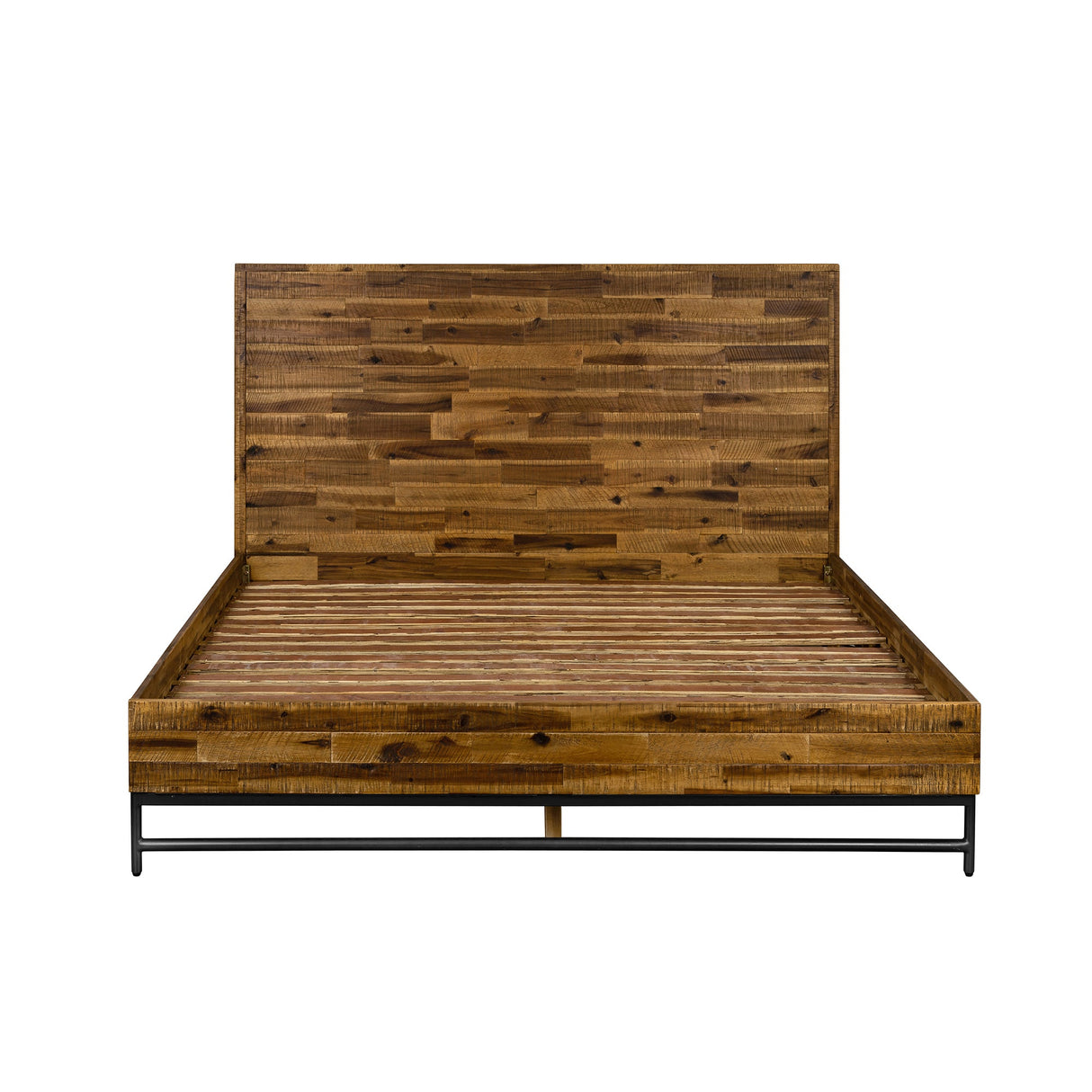 Cusco Rustic Acacia King Bed with Metal Accents - Stylish, Cozy Design, No Box Spring Required