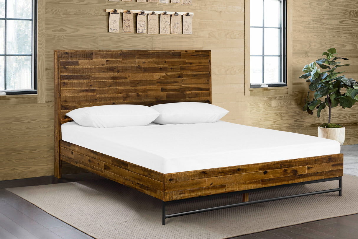 Cusco Rustic Acacia King Bed with Metal Accents - Stylish, Cozy Design, No Box Spring Required