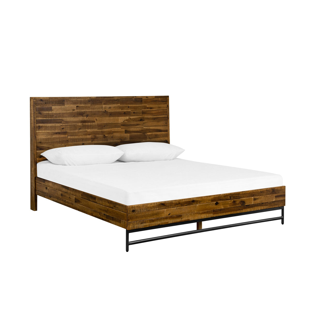 Cusco Rustic Acacia King Bed with Metal Accents - Stylish, Cozy Design, No Box Spring Required