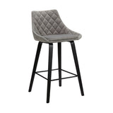 Dani Chic Barstool with Gray Velvet or Black Faux Leather, Elegant Wood Legs, 26" Seat Height