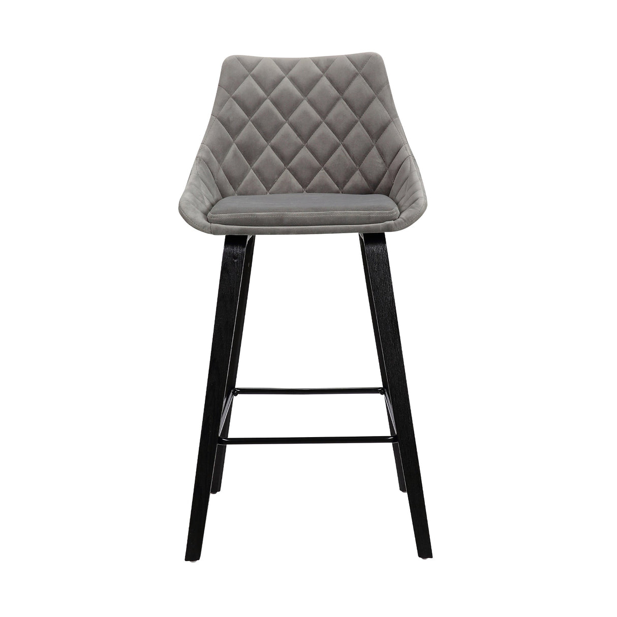 Dani Chic Barstool with Gray Velvet or Black Faux Leather, Elegant Wood Legs, 26" Seat Height