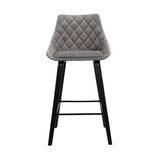 Dani Chic Barstool with Gray Velvet or Black Faux Leather, Elegant Wood Legs, 26" Seat Height