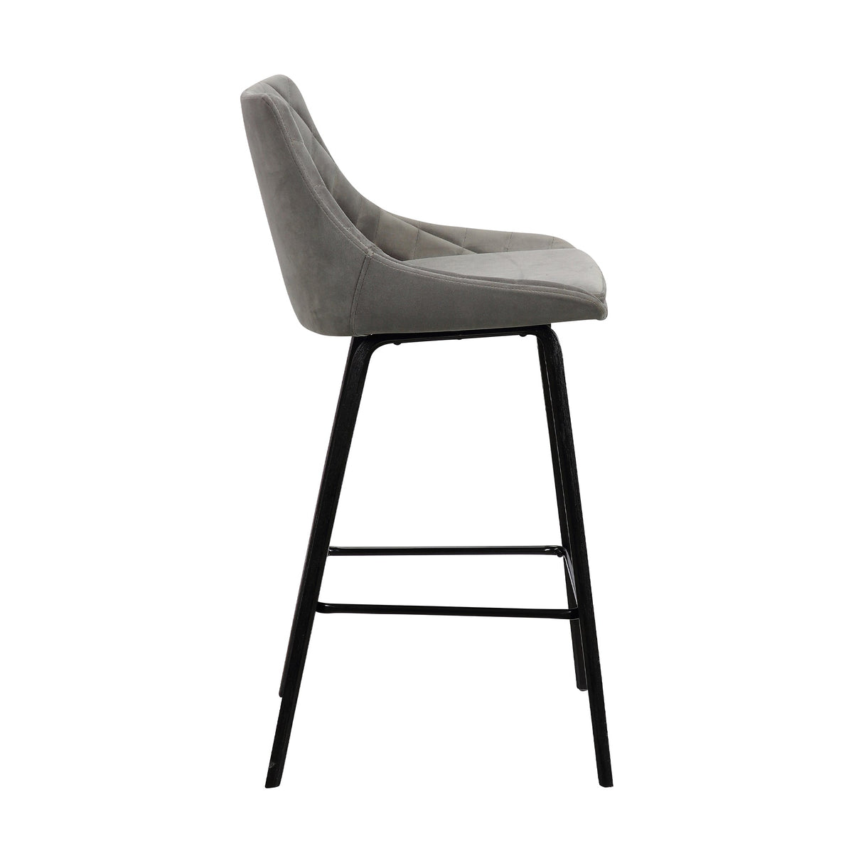 Dani Chic Barstool with Gray Velvet or Black Faux Leather, Elegant Wood Legs, 26" Seat Height
