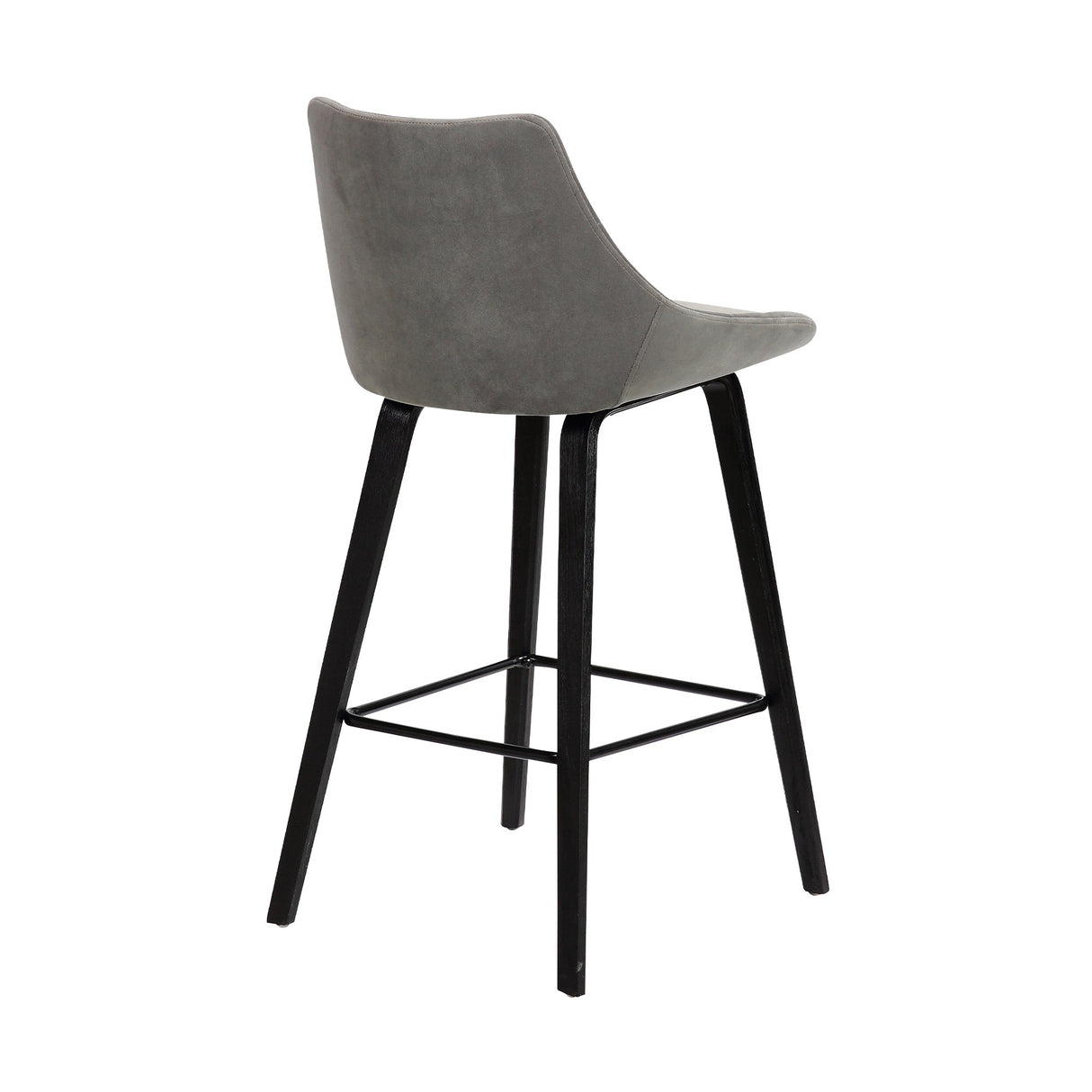 Dani Chic Barstool with Gray Velvet or Black Faux Leather, Elegant Wood Legs, 26" Seat Height