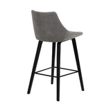 Dani Chic Barstool with Gray Velvet or Black Faux Leather, Elegant Wood Legs, 26" Seat Height