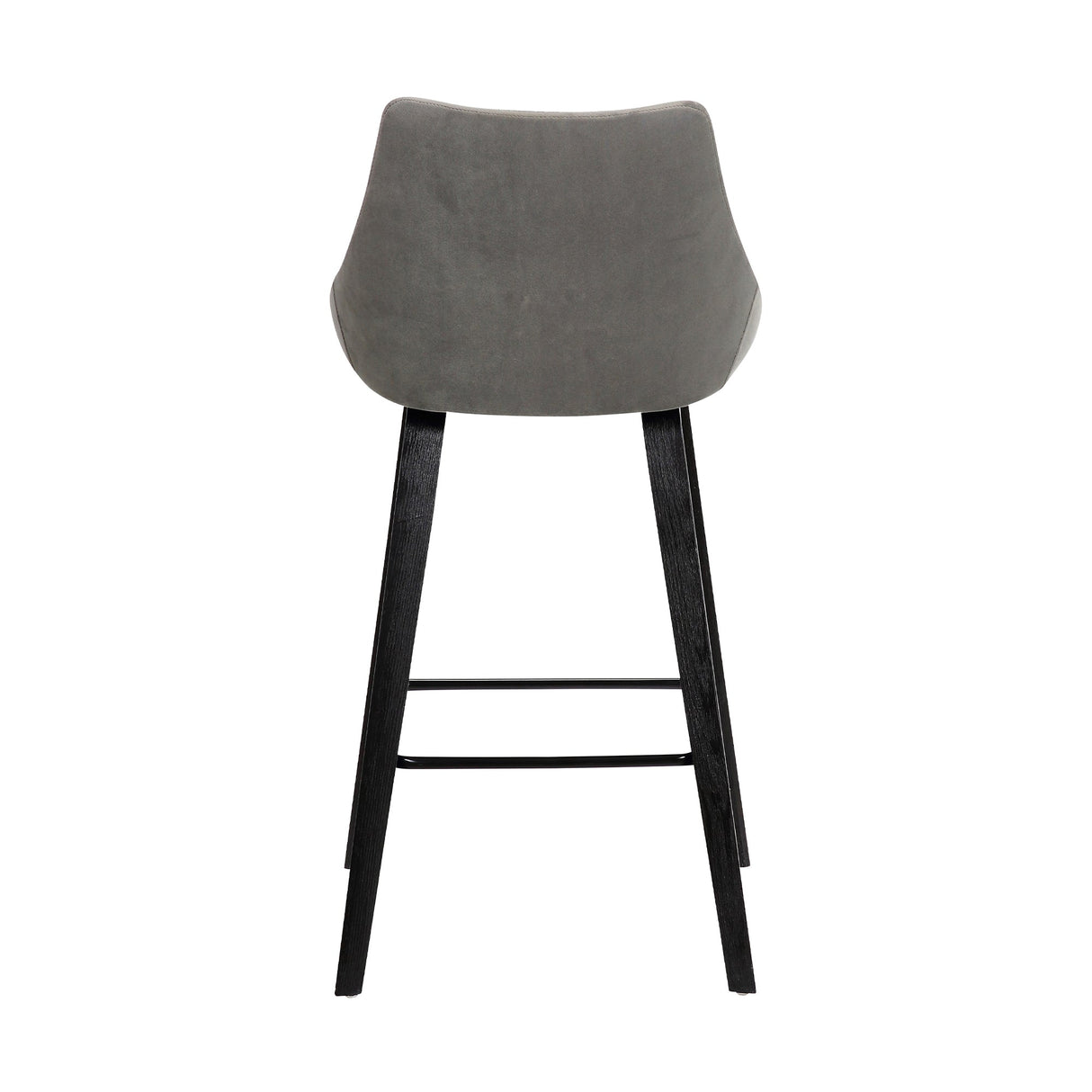 Dani Chic Barstool with Gray Velvet or Black Faux Leather, Elegant Wood Legs, 26" Seat Height