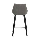 Dani Chic Barstool with Gray Velvet or Black Faux Leather, Elegant Wood Legs, 26" Seat Height