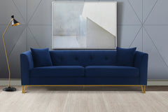 Everest Sofa - Luxurious Fabric Seating for 4 with Foam-Padded Cushions and Stylish Gold Accents
