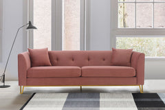 Everest Sofa - Luxurious Fabric Seating for 4 with Foam-Padded Cushions and Stylish Gold Accents
