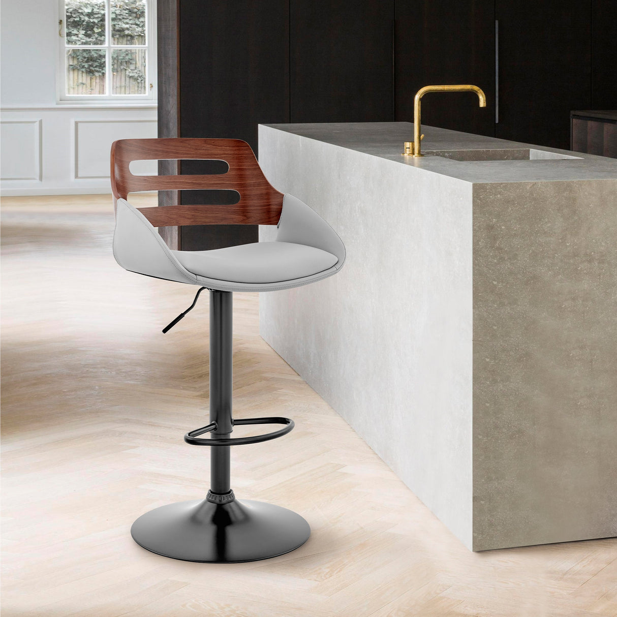 Karter Adjustable Faux Leather Bar Stool with 360-Degree Swivel and Comfort Design for Home Use