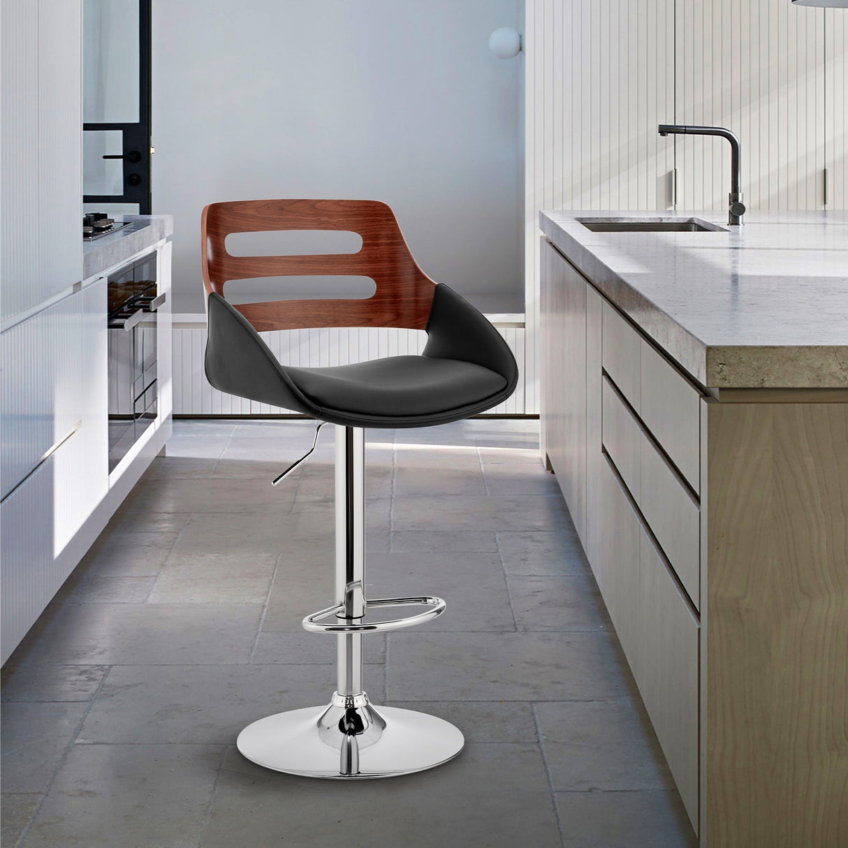 Karter Adjustable Faux Leather Bar Stool with 360-Degree Swivel and Comfort Design for Home Use